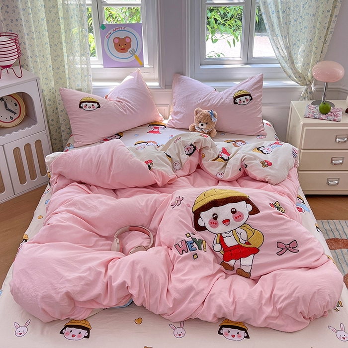 91家纺网 家纺一手货源 找家纺 优佳优品 2025新款水洗棉印花毛巾绣四件套【提供买家秀】 俏皮小丸子