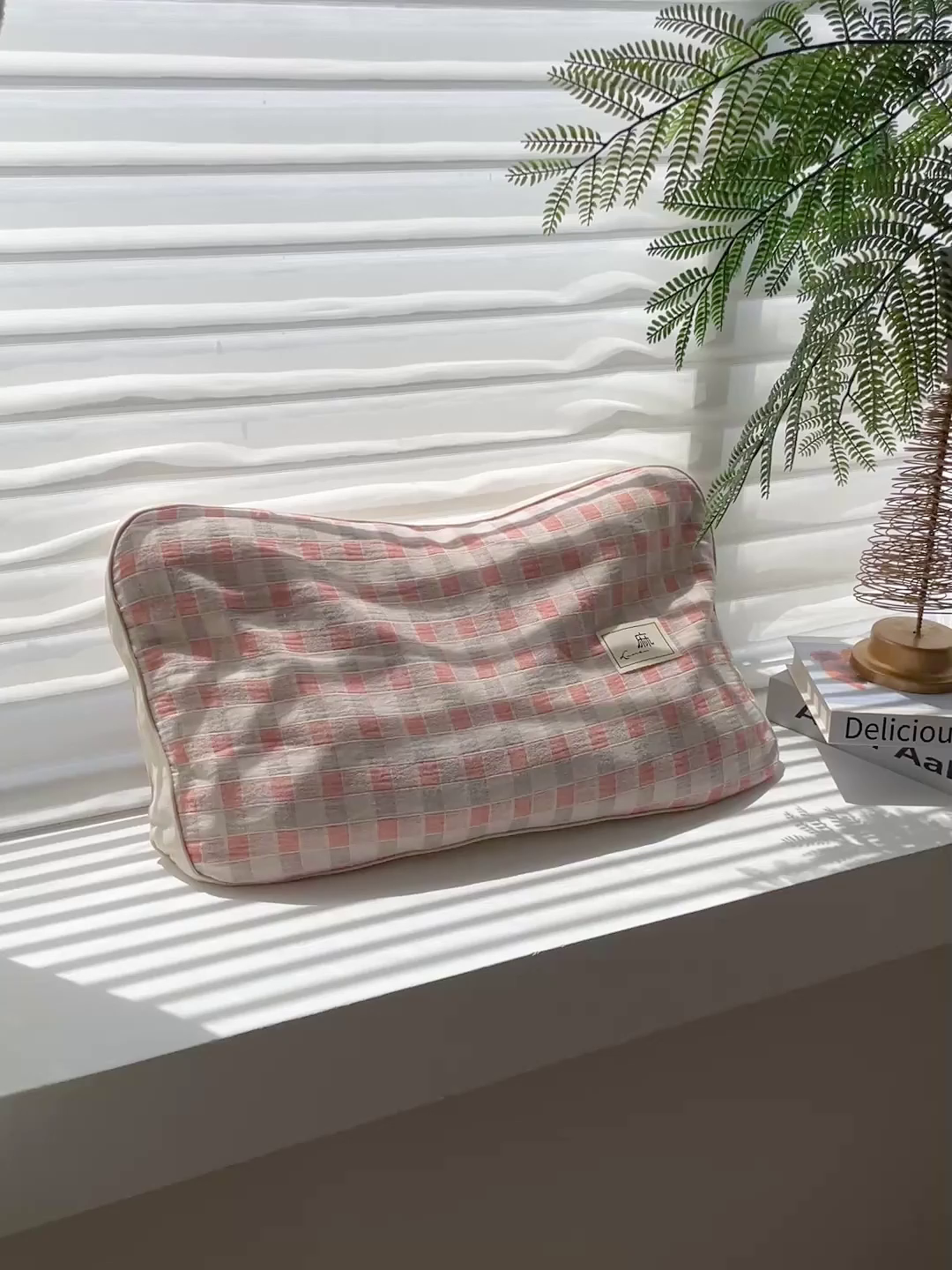 91家纺网 家纺一手货源 找家纺 亦帆枕芯 2025新款亲肤舒适天然棉麻立体荞麦枕枕头枕芯 天然棉麻-粉色格子 35x55cm苦荞款/对