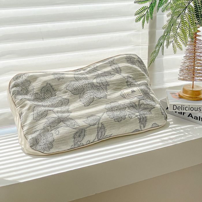 亦帆枕芯 2025新款亲肤舒适天然棉麻立体荞麦枕枕头枕芯 天然棉麻-黑色花朵 35x55cm苦荞款/对