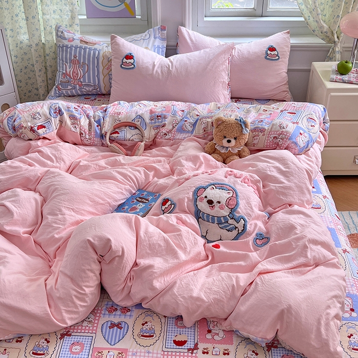 91家纺网 家纺一手货源 找家纺 优佳优品 2025新款水洗棉印花毛巾绣四件套【提供买家秀】 西高地