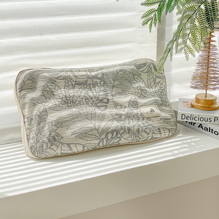 亦帆枕芯 2025新款亲肤舒适天然棉麻立体荞麦枕枕头枕芯 天然棉麻-黑色树叶 35x55cm苦荞款/对