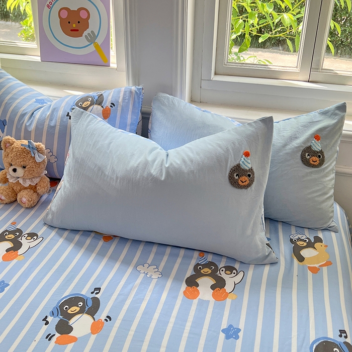 91家纺网 家纺一手货源 找家纺 优佳优品 2025新款水洗棉印花毛巾绣四件套【提供买家秀】 音乐企鹅