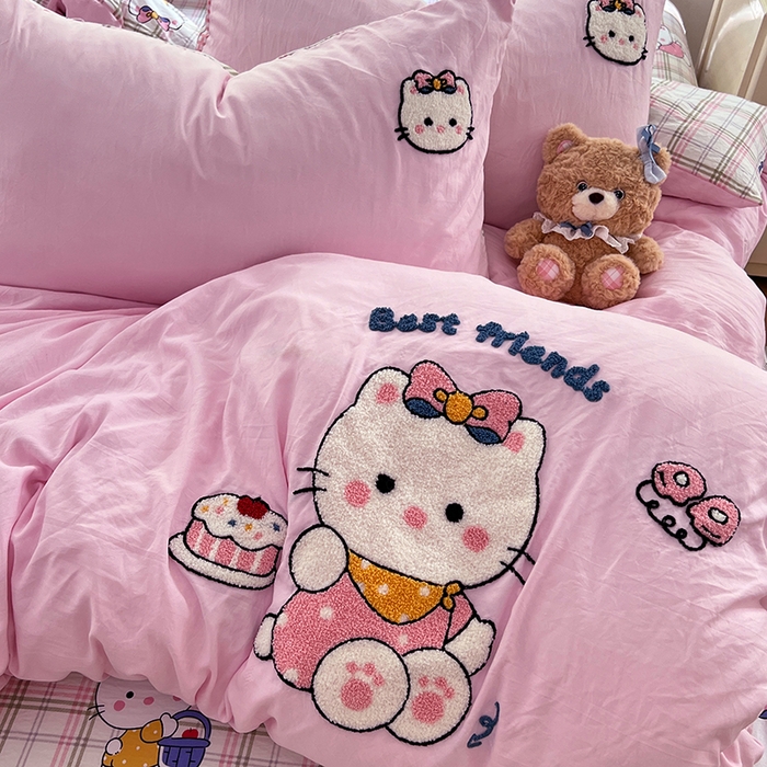 91家纺网 家纺一手货源 找家纺 优佳优品 2025新款水洗棉印花毛巾绣四件套【提供买家秀】 KT猫