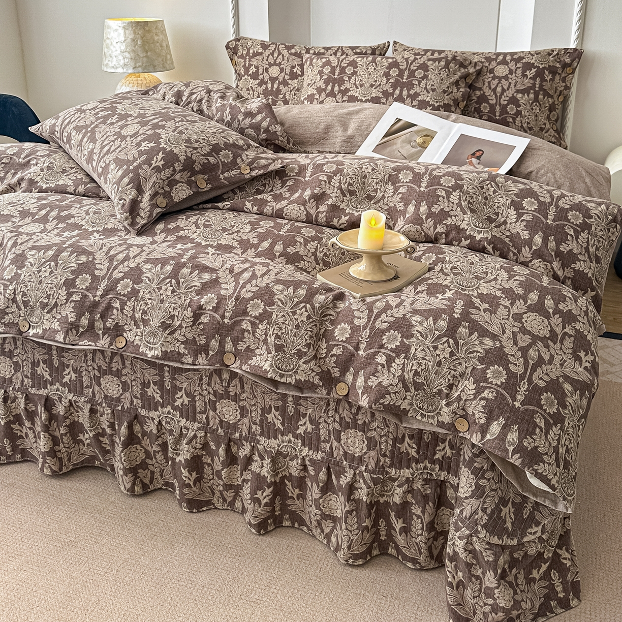 91家纺网 家纺一手货源 找家纺 （总）富米莱（原臻工厂） 2025秋冬新品加厚高克重原麻复古风亚麻高端纽扣款床盖床单四件套