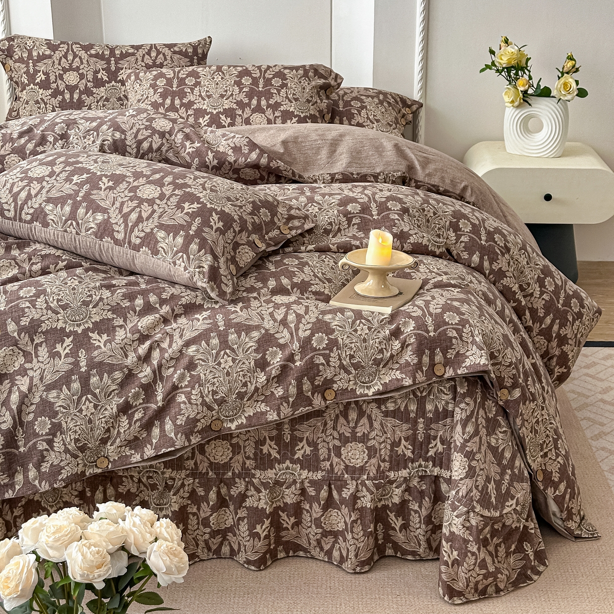 91家纺网 家纺一手货源 找家纺 （总）富米莱（原臻工厂） 2025秋冬新品加厚高克重原麻复古风亚麻高端纽扣款床盖床单四件套