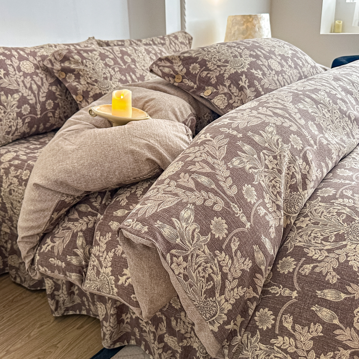 91家纺网 家纺一手货源 找家纺 （总）富米莱（原臻工厂） 2025秋冬新品加厚高克重原麻复古风亚麻高端纽扣款床盖床单四件套