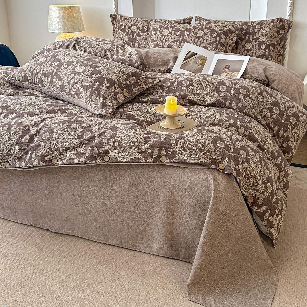 91家纺网 家纺一手货源 找家纺 （总）富米莱（原臻工厂） 2025秋冬新品加厚高克重原麻复古风亚麻高端纽扣款床盖床单四件套