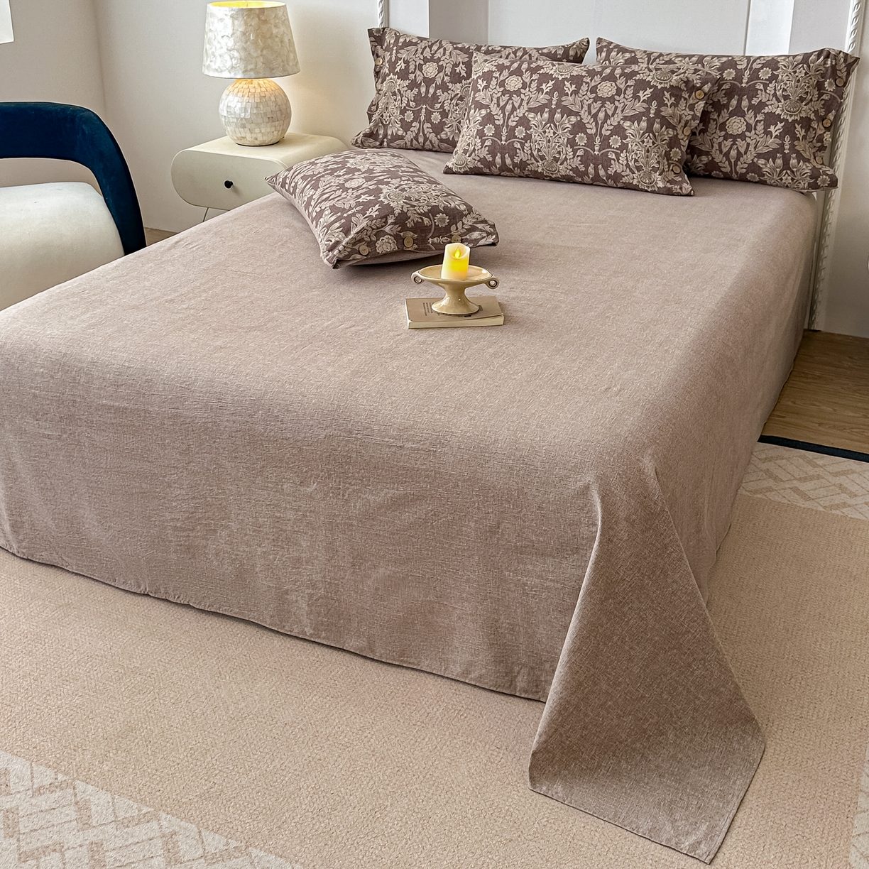 91家纺网 家纺一手货源 找家纺 （总）富米莱（原臻工厂） 2025秋冬新品加厚高克重原麻复古风亚麻高端纽扣款床盖床单四件套