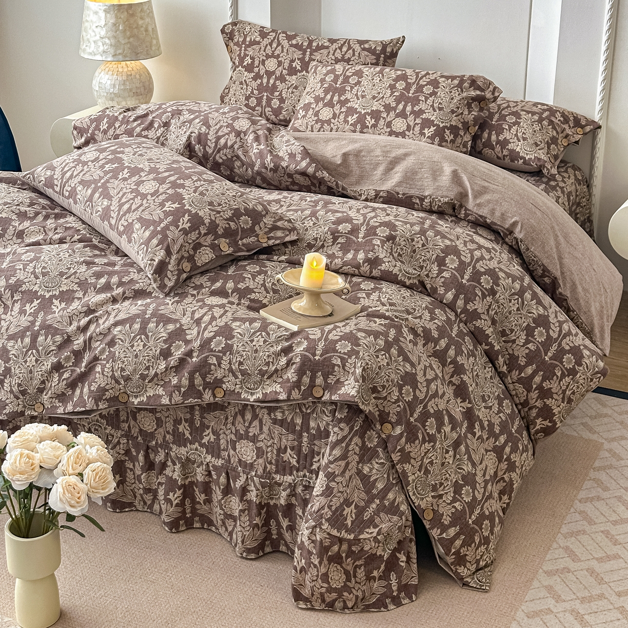 91家纺网 家纺一手货源 找家纺 （总）富米莱（原臻工厂） 2025秋冬新品加厚高克重原麻复古风亚麻高端纽扣款床盖床单四件套