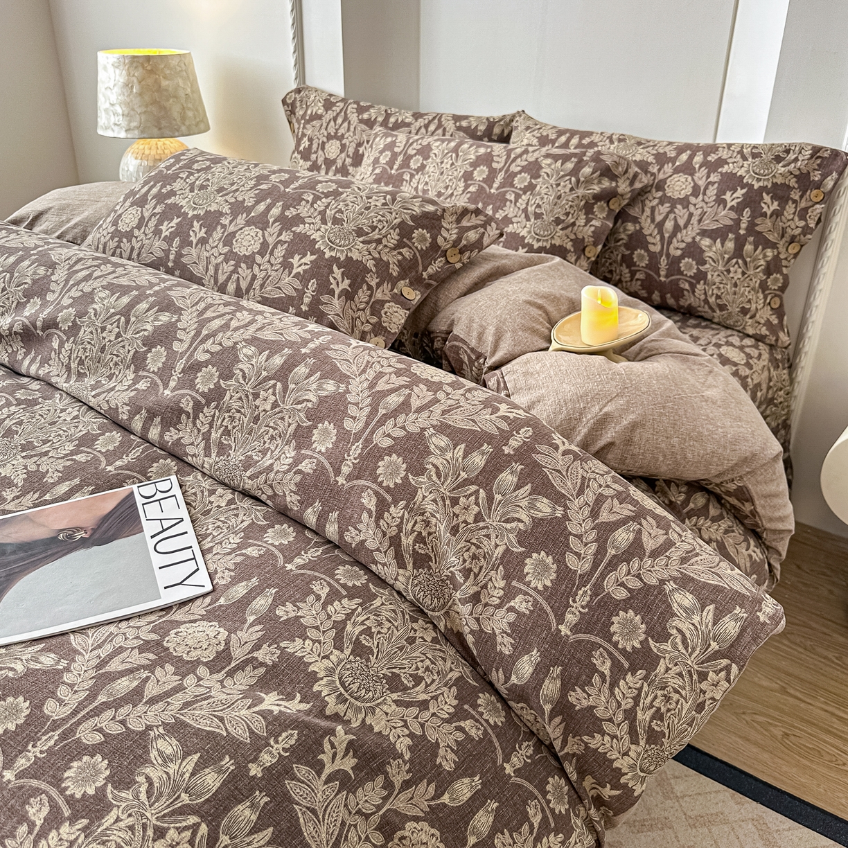 91家纺网 家纺一手货源 找家纺 （总）富米莱（原臻工厂） 2025秋冬新品加厚高克重原麻复古风亚麻高端纽扣款床盖床单四件套