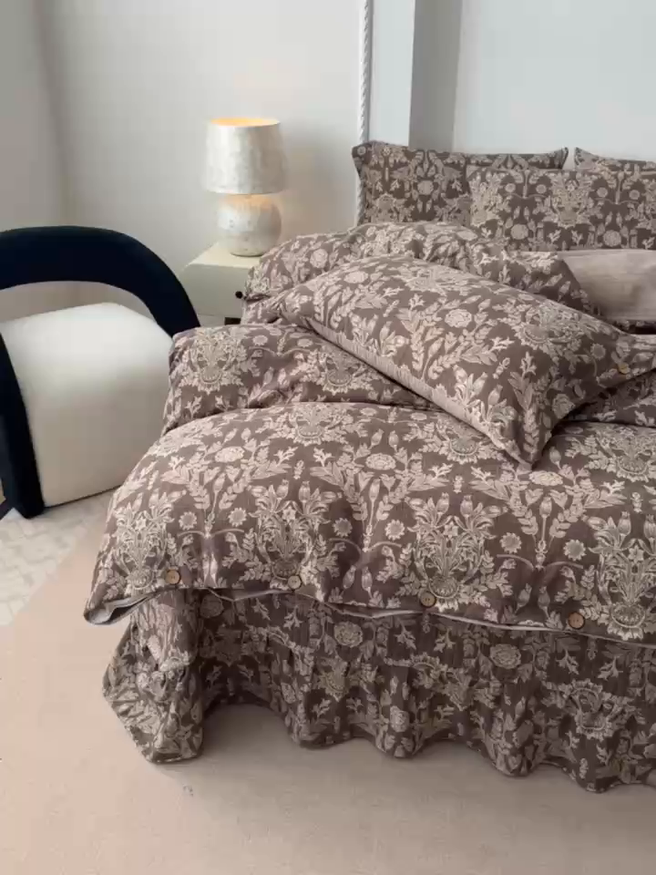 91家纺网 家纺一手货源 找家纺 （总）富米莱（原臻工厂） 2025秋冬新品加厚高克重原麻复古风亚麻高端纽扣款床盖床单四件套
