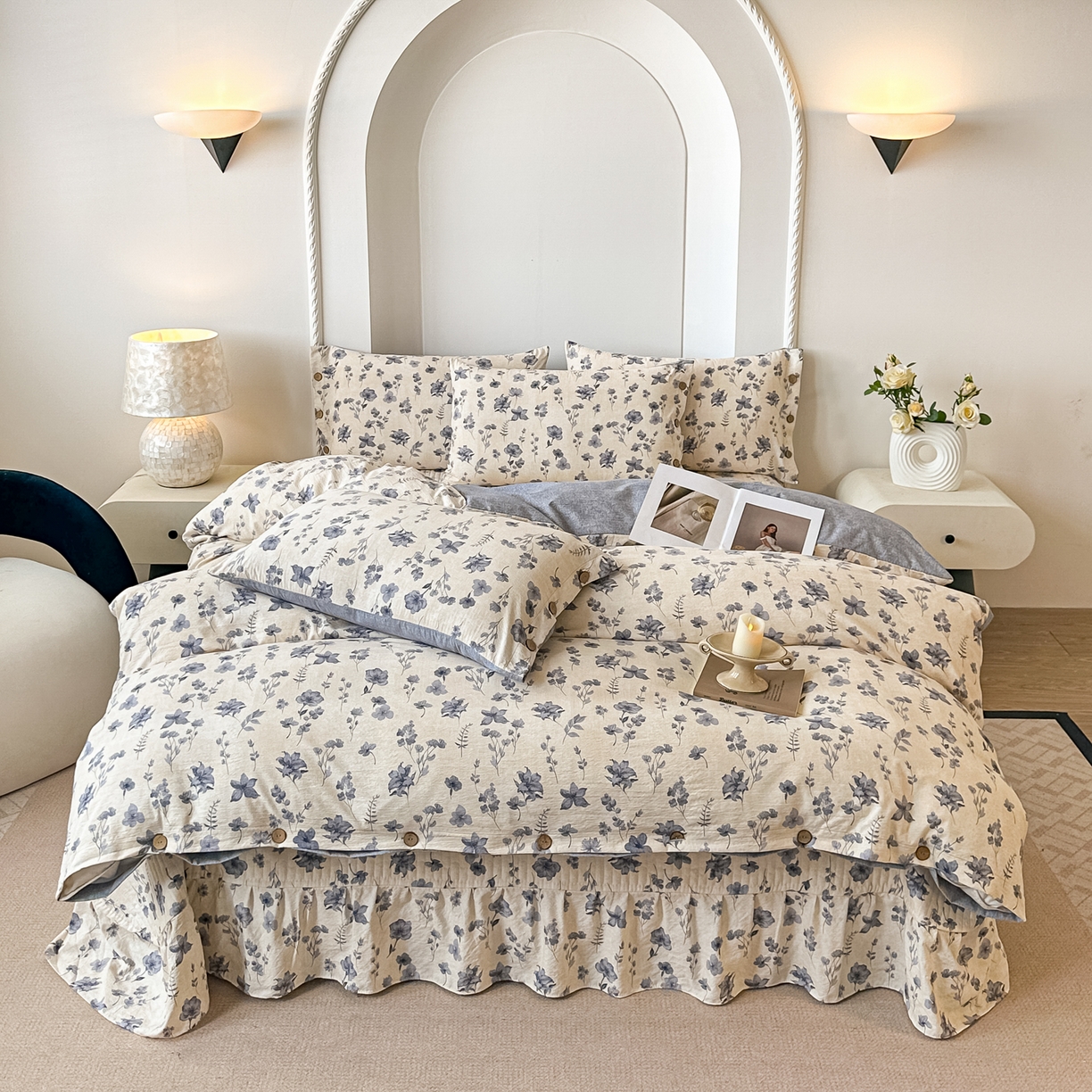 91家纺网 家纺一手货源 找家纺 富米莱（原臻工厂） 2025秋冬新品加厚高克重原麻复古风亚麻高端纽扣款床盖床单四件套 纽扣款-祥云