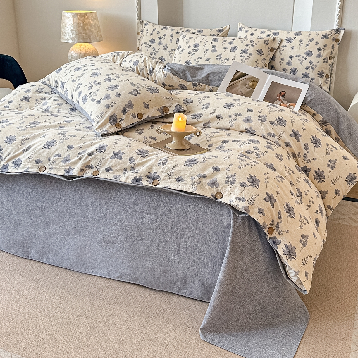 91家纺网 家纺一手货源 找家纺 富米莱（原臻工厂） 2025秋冬新品加厚高克重原麻复古风亚麻高端纽扣款床盖床单四件套 纽扣款-祥云