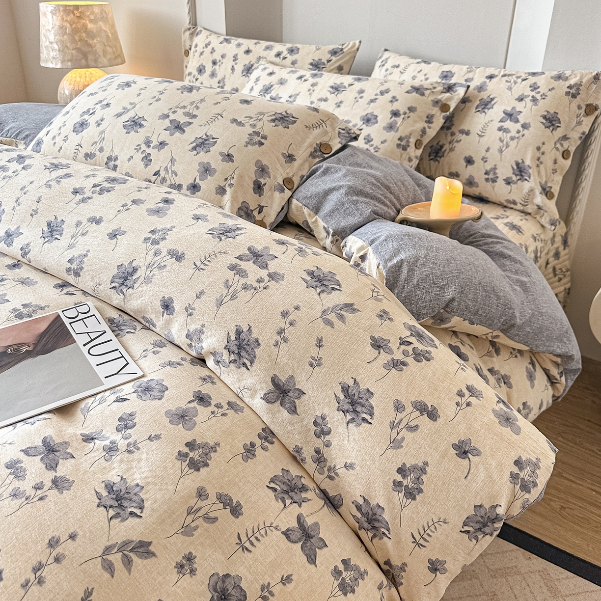 91家纺网 家纺一手货源 找家纺 富米莱（原臻工厂） 2025秋冬新品加厚高克重原麻复古风亚麻高端纽扣款床盖床单四件套 纽扣款-祥云