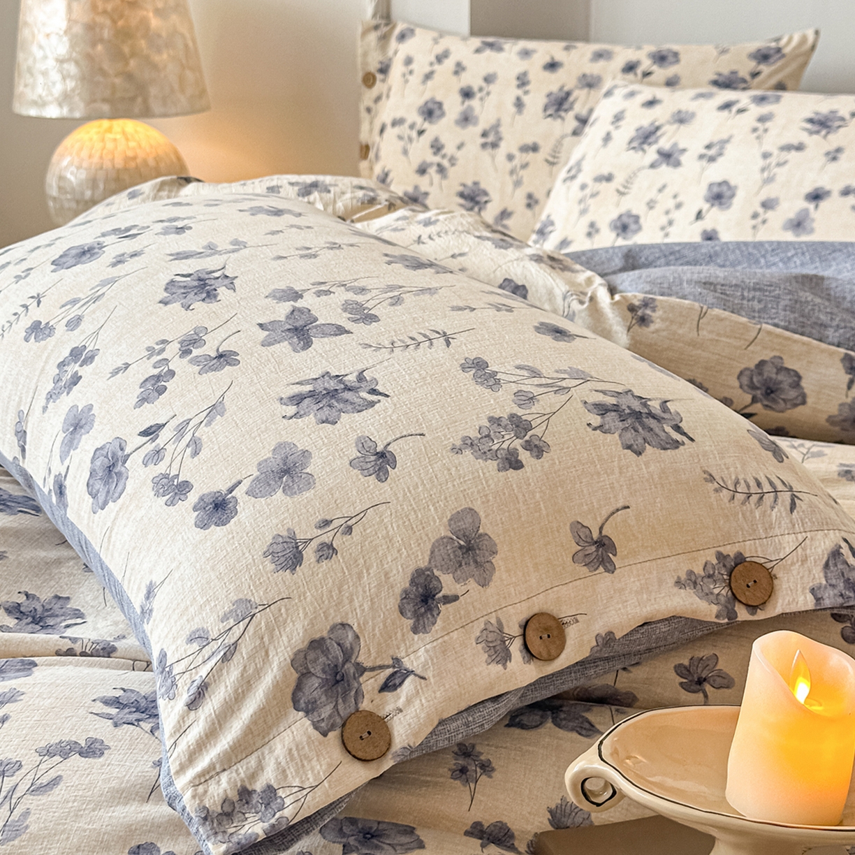 91家纺网 家纺一手货源 找家纺 富米莱（原臻工厂） 2025秋冬新品加厚高克重原麻复古风亚麻高端纽扣款床盖床单四件套 纽扣款-祥云