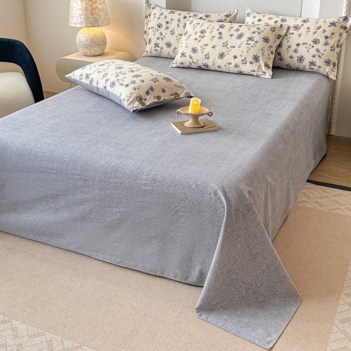 91家纺网 家纺一手货源 找家纺 富米莱（原臻工厂） 2025秋冬新品加厚高克重原麻复古风亚麻高端纽扣款床盖床单四件套 纽扣款-祥云