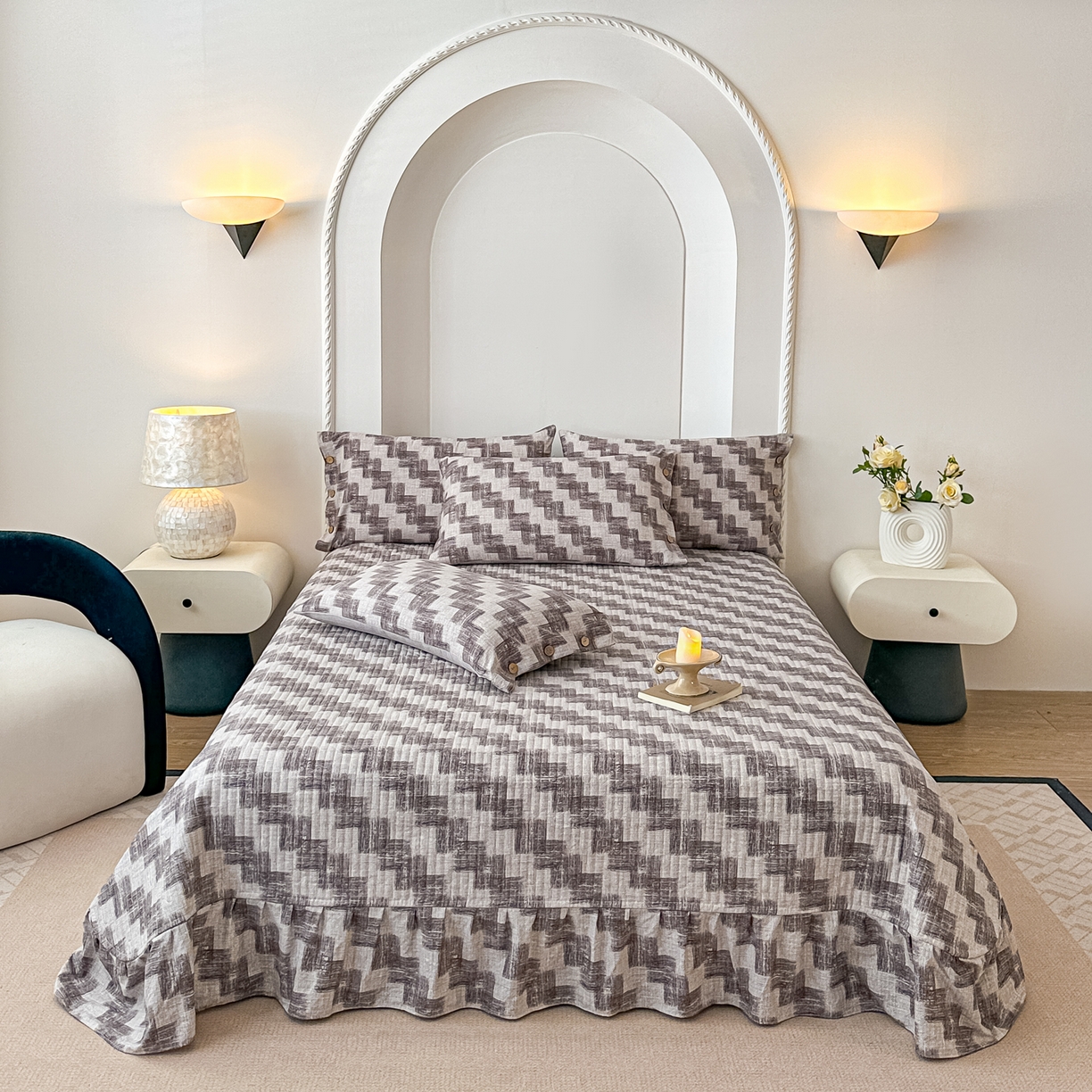 91家纺网 家纺一手货源 找家纺 富米莱（原臻工厂） 2025秋冬新品加厚高克重原麻复古风亚麻高端纽扣款床盖床单四件套 纽扣款-木槿