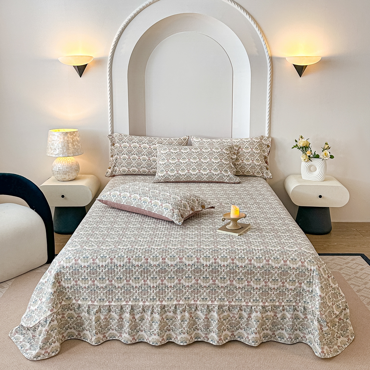 91家纺网 家纺一手货源 找家纺 富米莱（原臻工厂） 2025秋冬新品加厚高克重原麻复古风亚麻高端纽扣款床盖床单四件套 纽扣款-百合欢