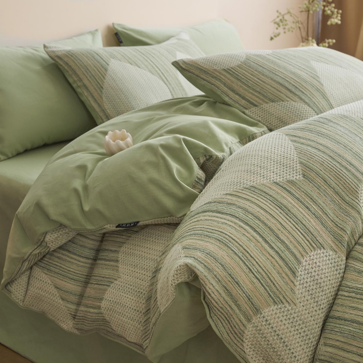 91家纺网 家纺一手货源 找家纺 涵宸家纺 2025新款简约款全棉磨毛提花四件套-未眠 库珀-绿