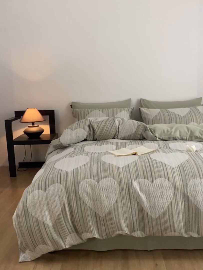 91家纺网 家纺一手货源 找家纺 涵宸家纺 2025新款简约款全棉磨毛提花四件套-未眠 库珀-绿