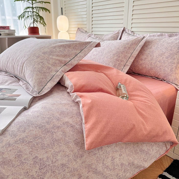 91家纺网 家纺一手货源 找家纺 简约 2025新款全棉四件套活性生态磨毛四件套 风信紫