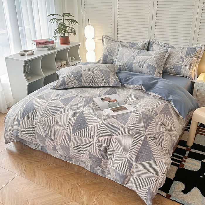 91家纺网 家纺一手货源 找家纺 简约 2025新款全棉四件套活性生态磨毛四件套 时光机-灰