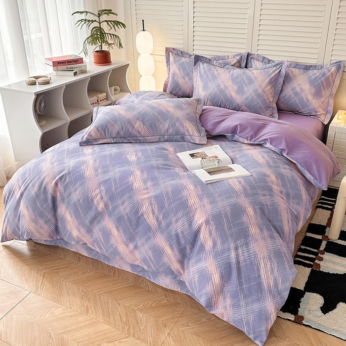 91家纺网 家纺一手货源 找家纺 简约 2025新款全棉四件套活性生态磨毛四件套 维也纳-紫