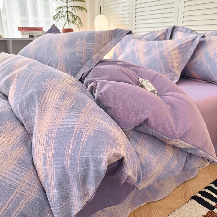 91家纺网 家纺一手货源 找家纺 简约 2025新款全棉四件套活性生态磨毛四件套 维也纳-紫