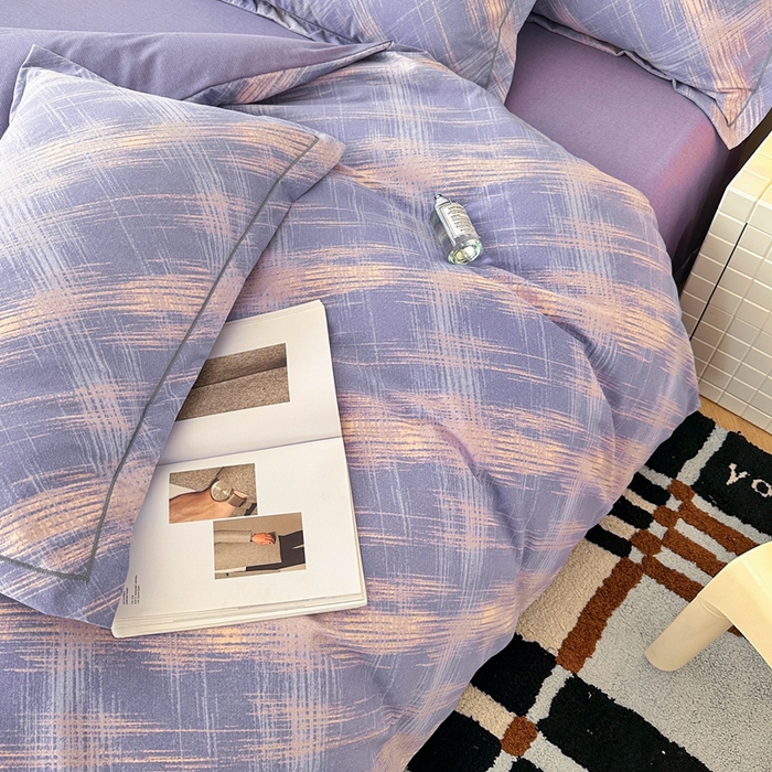 91家纺网 家纺一手货源 找家纺 简约 2025新款全棉四件套活性生态磨毛四件套 维也纳-紫