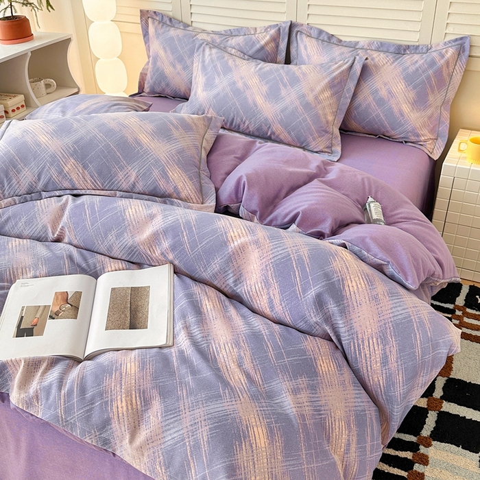 91家纺网 家纺一手货源 找家纺 简约 2025新款全棉四件套活性生态磨毛四件套 维也纳-紫