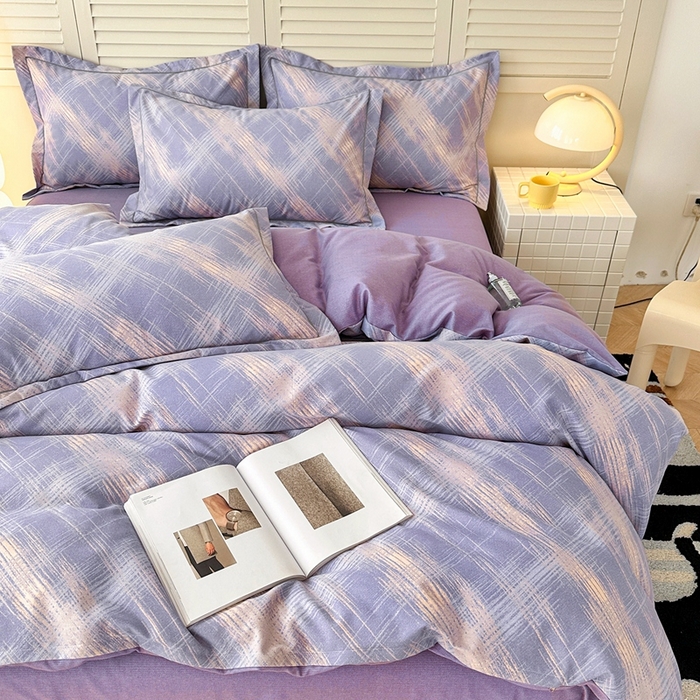 91家纺网 家纺一手货源 找家纺 简约 2025新款全棉四件套活性生态磨毛四件套 维也纳-紫