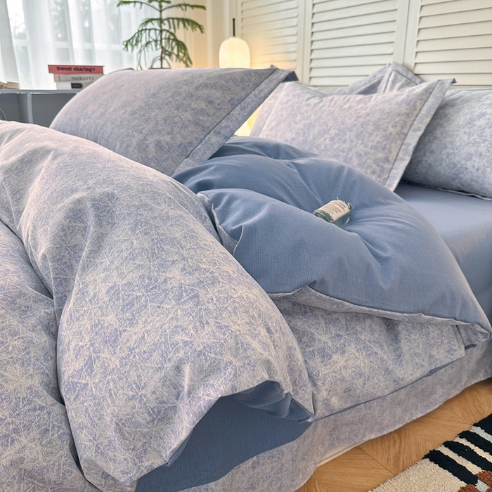 91家纺网 家纺一手货源 找家纺 简约 2025新款全棉四件套活性生态磨毛四件套 月影灰