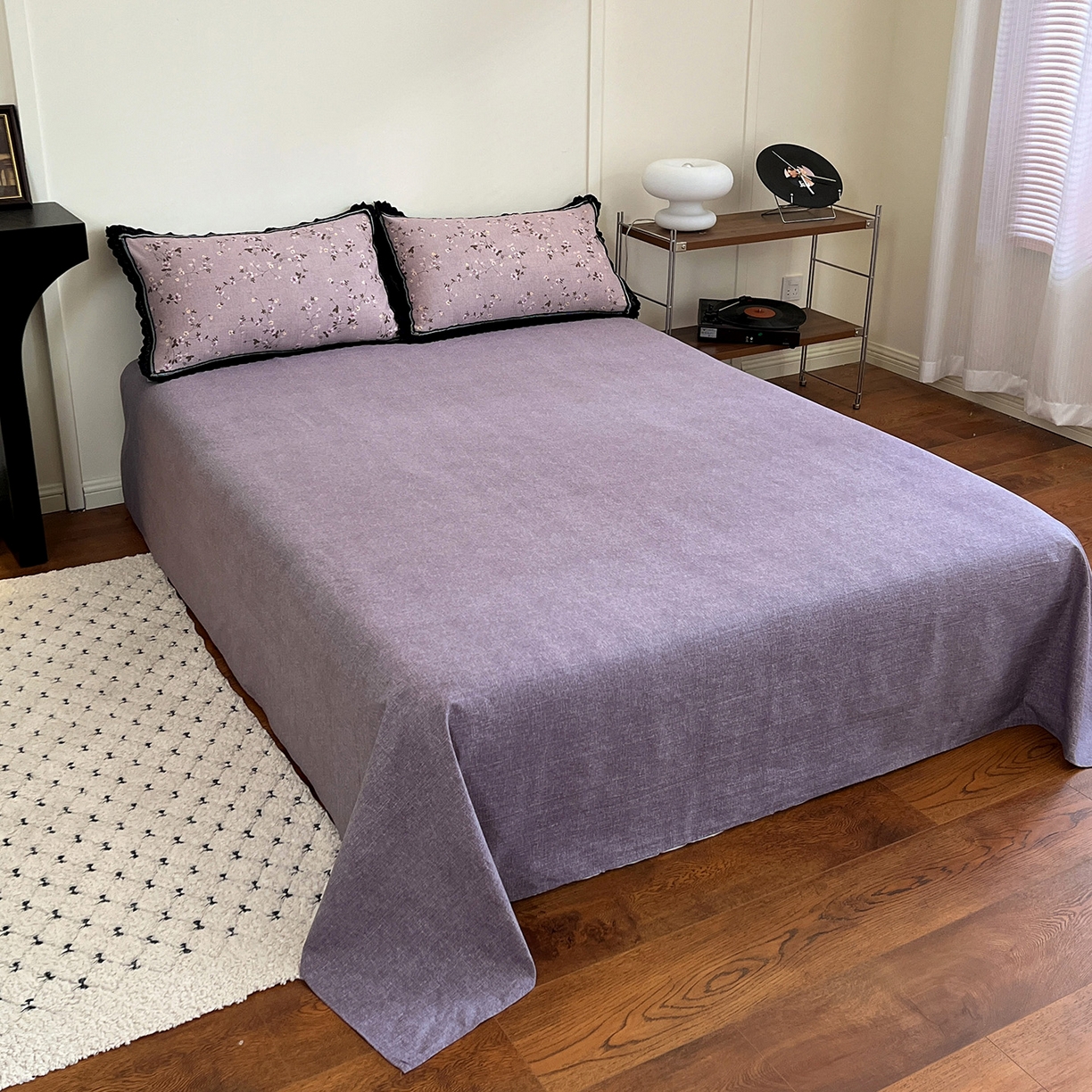 91家纺网 家纺一手货源 找家纺 富米莱（原臻工厂） 2025秋冬新品加厚高克重原麻复古风亚麻高端全棉黑色花边床盖床单四件套 复古黑花边一秋色宜人