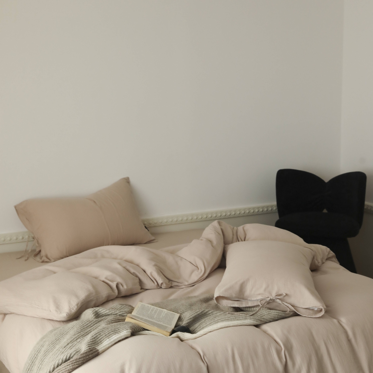 91家纺网 家纺一手货源 找家纺 （总）玉宇阁家居 2025新款双层纱皱皱纱全棉纯棉四件套