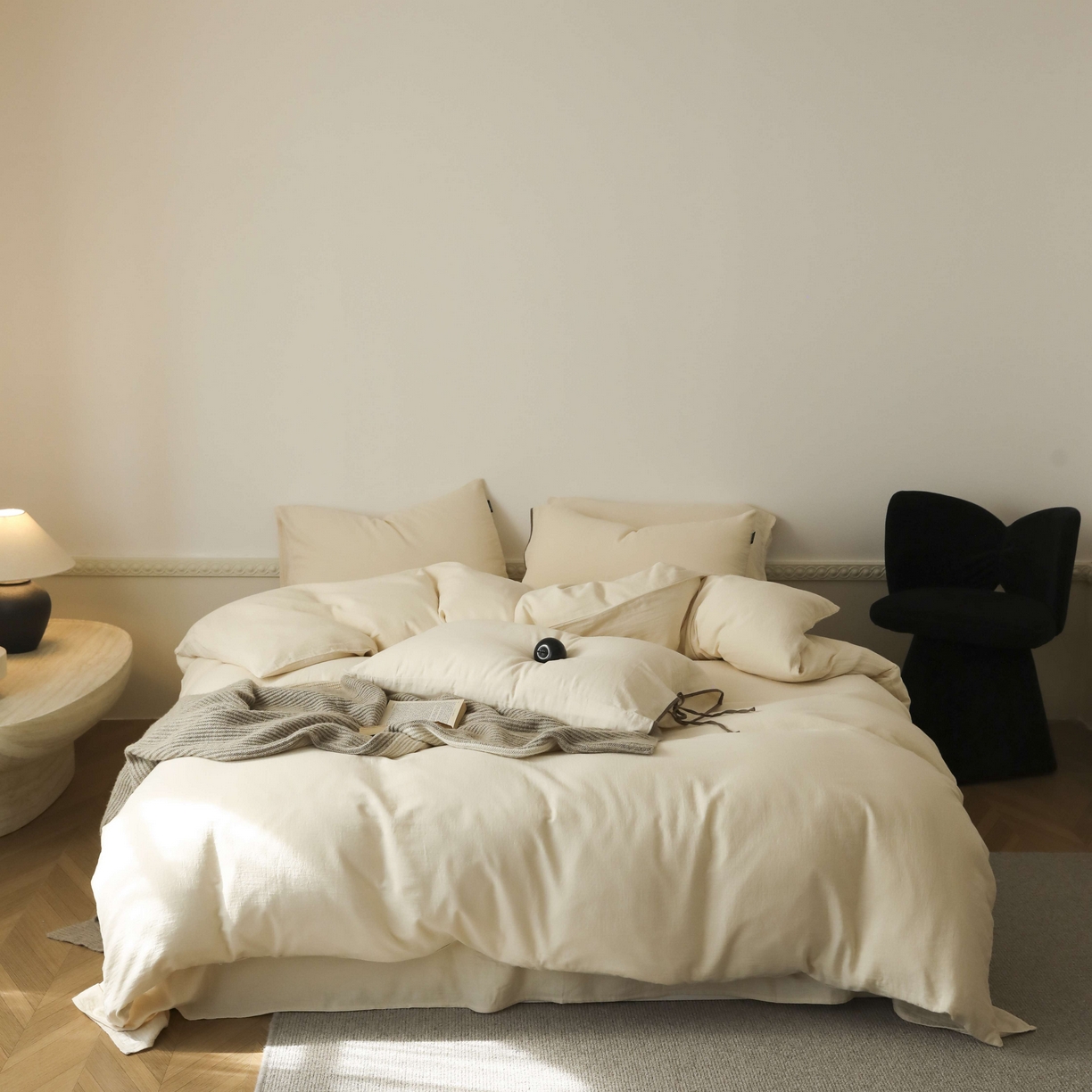 91家纺网 家纺一手货源 找家纺 （总）玉宇阁家居 2025新款双层纱皱皱纱全棉纯棉四件套