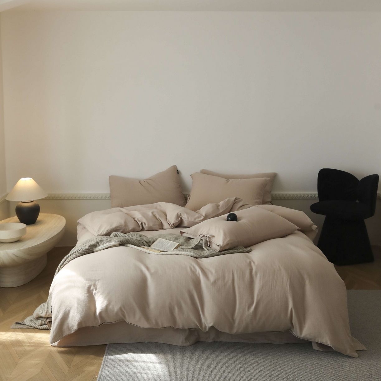 玉宇阁家居 2025新款双层纱皱皱纱全棉纯棉四件套 全棉双层纱皱皱纱-伯爵