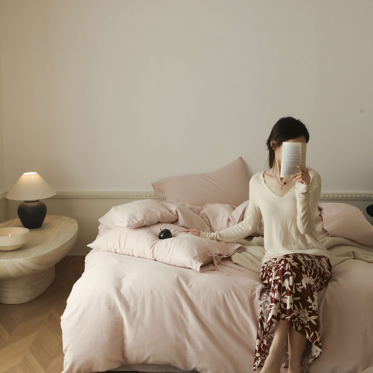 91家纺网 家纺一手货源 找家纺 玉宇阁家居 2025新款双层纱皱皱纱全棉纯棉四件套 全棉双层纱皱皱纱-珐琅