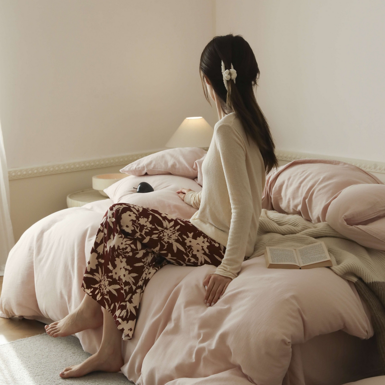 91家纺网 家纺一手货源 找家纺 玉宇阁家居 2025新款双层纱皱皱纱全棉纯棉四件套 全棉双层纱皱皱纱-珐琅