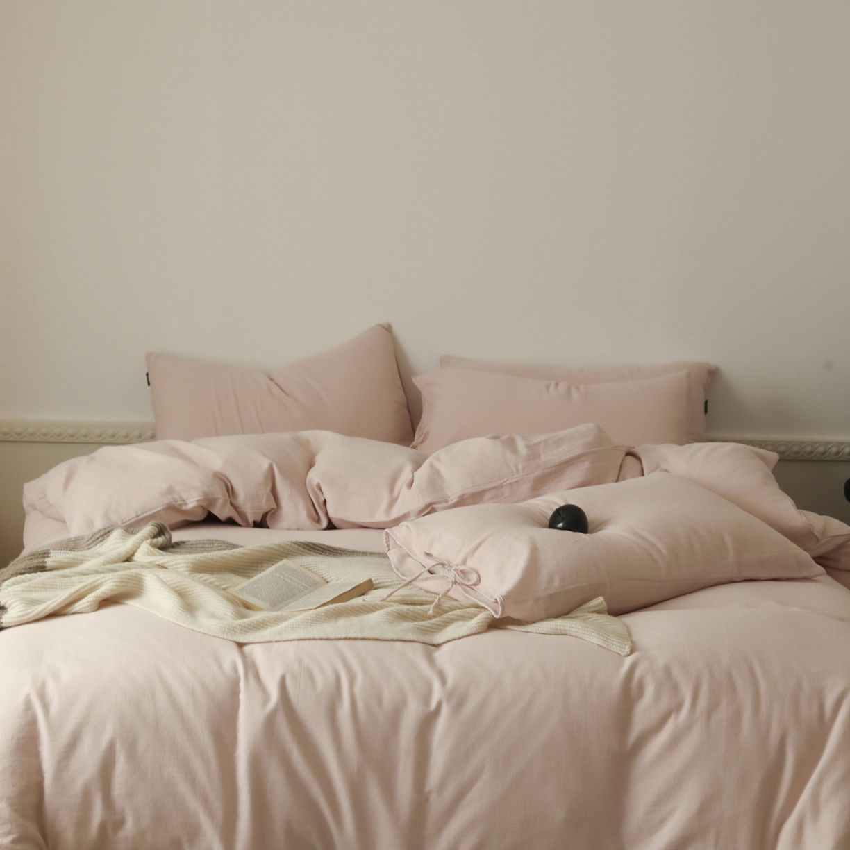 91家纺网 家纺一手货源 找家纺 玉宇阁家居 2025新款双层纱皱皱纱全棉纯棉四件套 全棉双层纱皱皱纱-珐琅