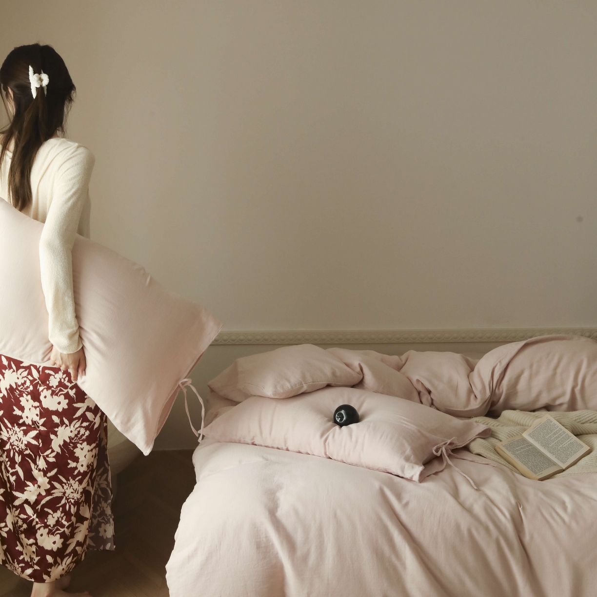 91家纺网 家纺一手货源 找家纺 玉宇阁家居 2025新款双层纱皱皱纱全棉纯棉四件套 全棉双层纱皱皱纱-珐琅