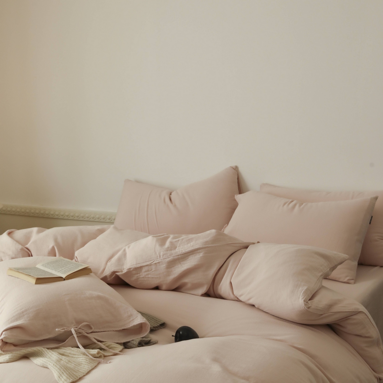 91家纺网 家纺一手货源 找家纺 玉宇阁家居 2025新款双层纱皱皱纱全棉纯棉四件套 全棉双层纱皱皱纱-珐琅