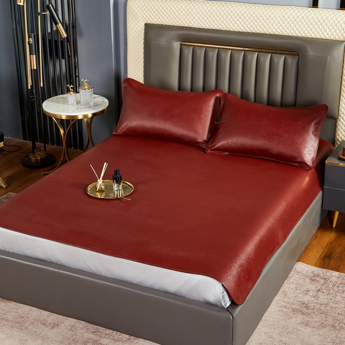 91家纺网 家纺一手货源 找家纺 四川牛皮席 2025新款头层牛皮席席子凉席 红棕色