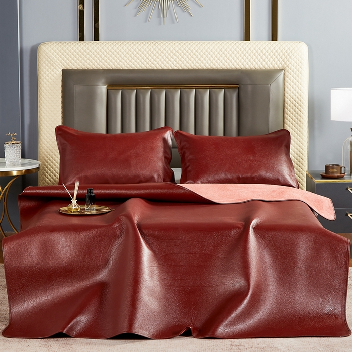 91家纺网 家纺一手货源 找家纺 四川牛皮席 2025新款头层牛皮席席子凉席 红棕色