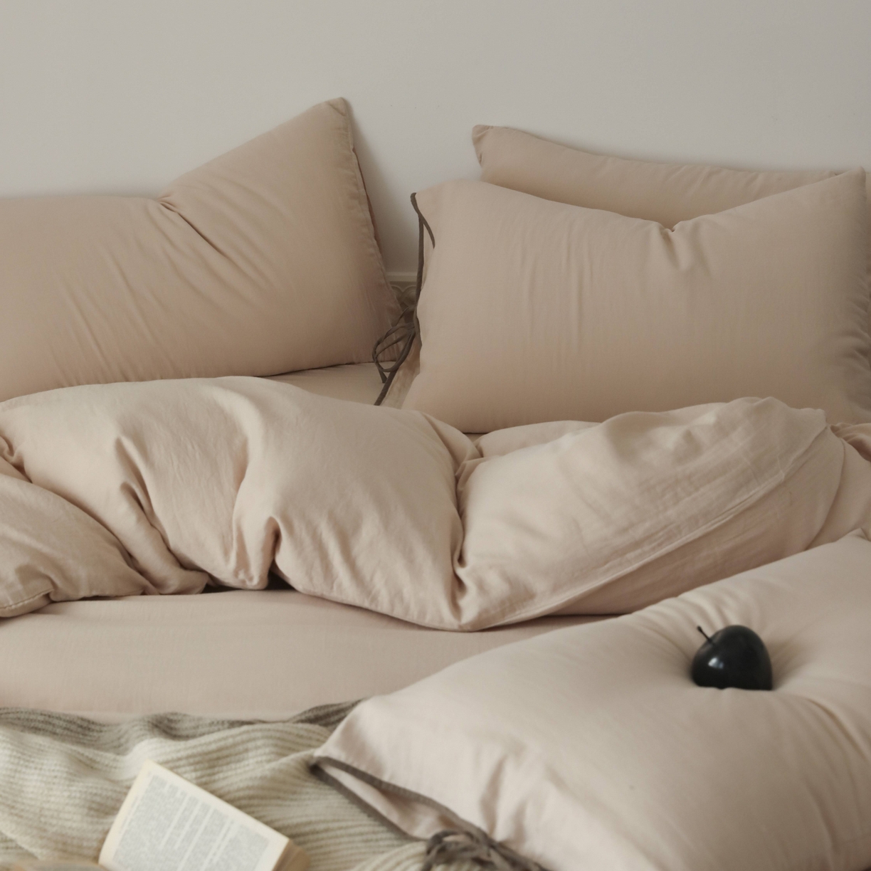 91家纺网 家纺一手货源 找家纺 玉宇阁家居 2025新款双层纱皱皱纱全棉纯棉四件套 全棉双层纱皱皱纱-暖茶