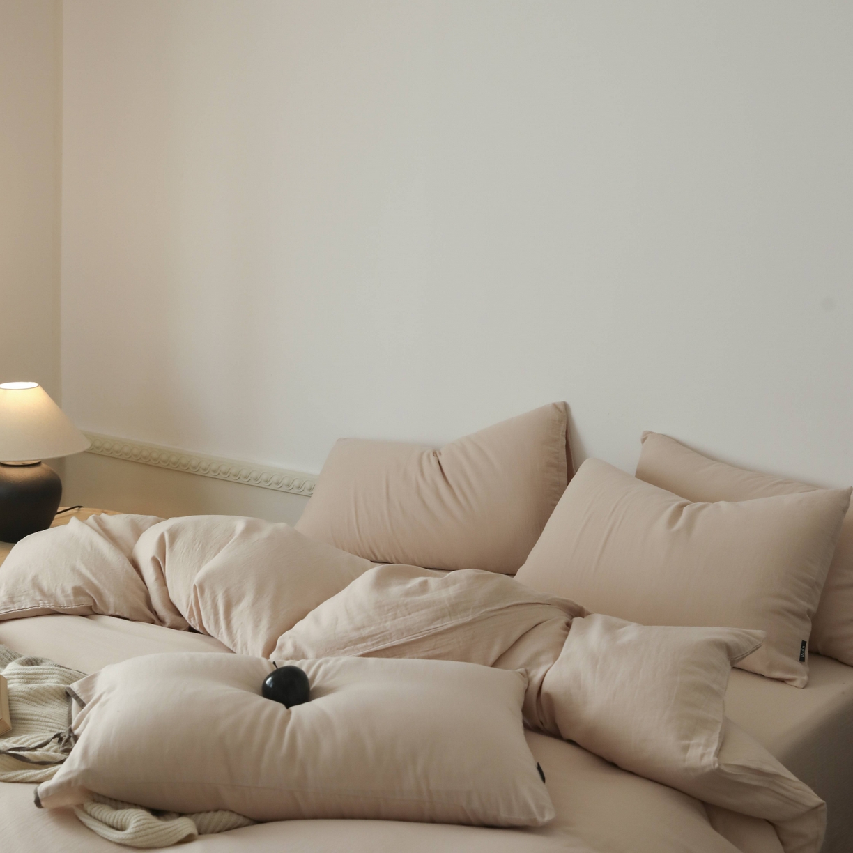 91家纺网 家纺一手货源 找家纺 玉宇阁家居 2025新款双层纱皱皱纱全棉纯棉四件套 全棉双层纱皱皱纱-暖茶