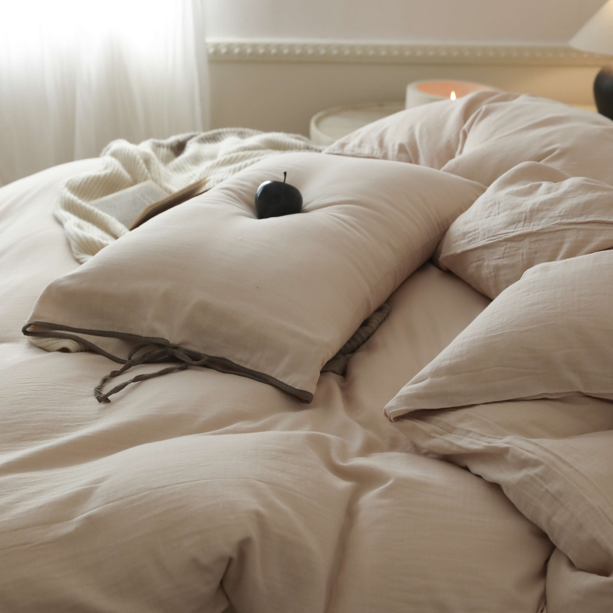 91家纺网 家纺一手货源 找家纺 玉宇阁家居 2025新款双层纱皱皱纱全棉纯棉四件套 全棉双层纱皱皱纱-暖茶