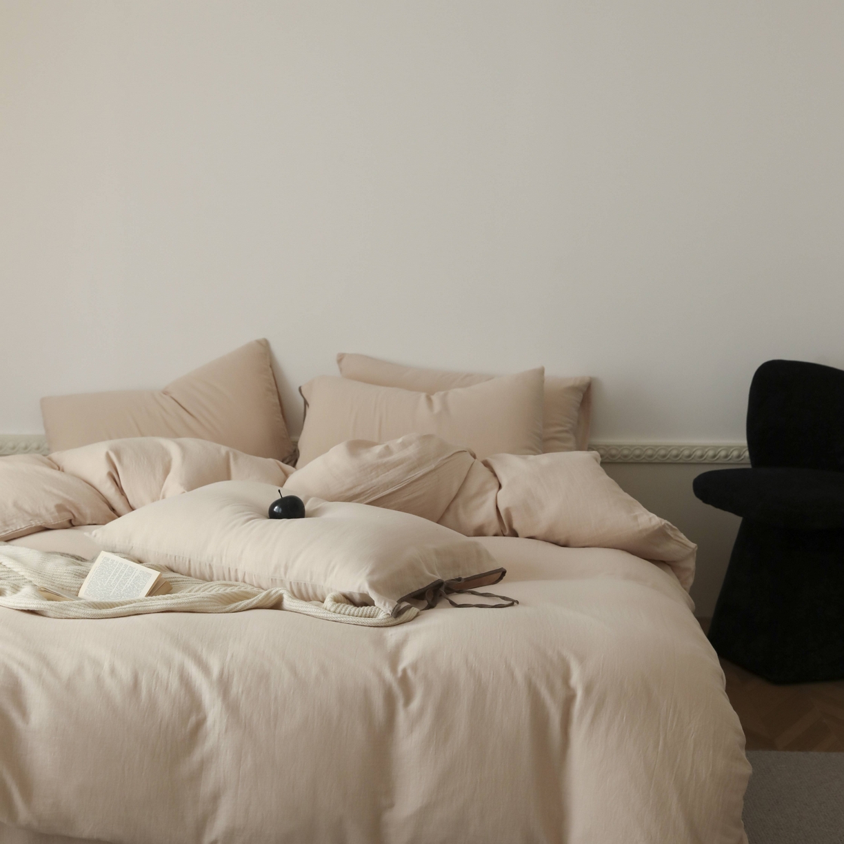 91家纺网 家纺一手货源 找家纺 玉宇阁家居 2025新款双层纱皱皱纱全棉纯棉四件套 全棉双层纱皱皱纱-暖茶