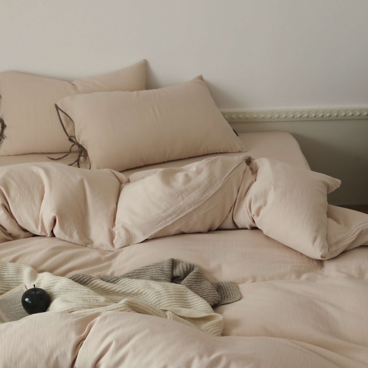 91家纺网 家纺一手货源 找家纺 玉宇阁家居 2025新款双层纱皱皱纱全棉纯棉四件套 全棉双层纱皱皱纱-暖茶