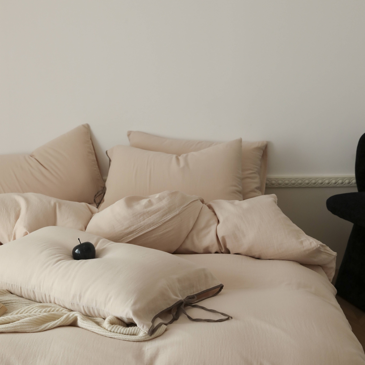 91家纺网 家纺一手货源 找家纺 玉宇阁家居 2025新款双层纱皱皱纱全棉纯棉四件套 全棉双层纱皱皱纱-暖茶