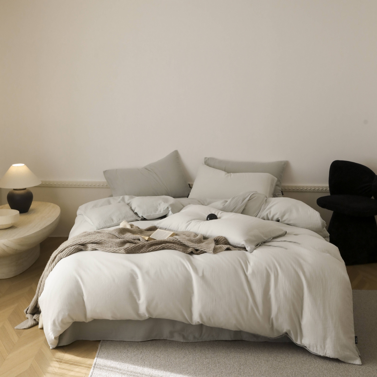 玉宇阁家居 2025新款双层纱皱皱纱全棉纯棉四件套 全棉双层纱皱皱纱-衫绿